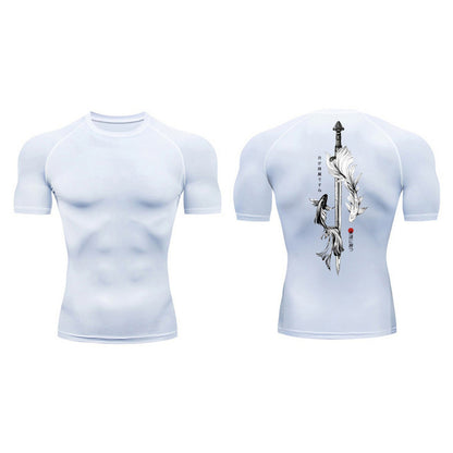 Sword Printed Short Sleeve Compression Shirt Summer Men