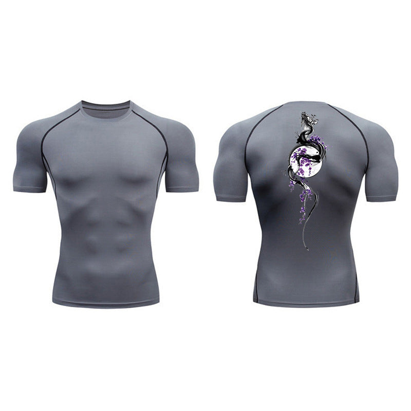 Sword Printed Short Sleeve Compression Shirt Summer Men