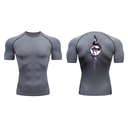 Sword Printed Short Sleeve Compression Shirt Summer Men