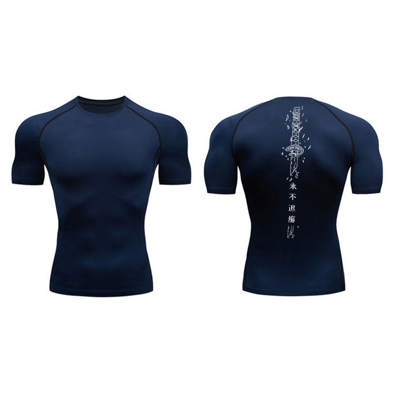 Sword Printed Short Sleeve Compression Shirt Summer Men