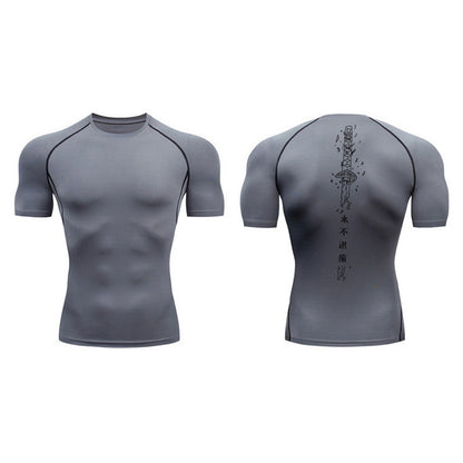 Sword Printed Short Sleeve Compression Shirt Summer Men