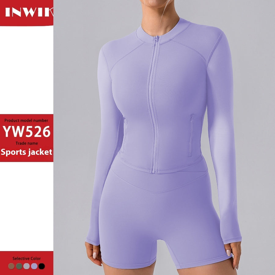 Autumn High Elastic Gym Sports Top Women Long Sleeve Slim-fit Zipper Cardigan Skinny Running Yoga Clothes Coat