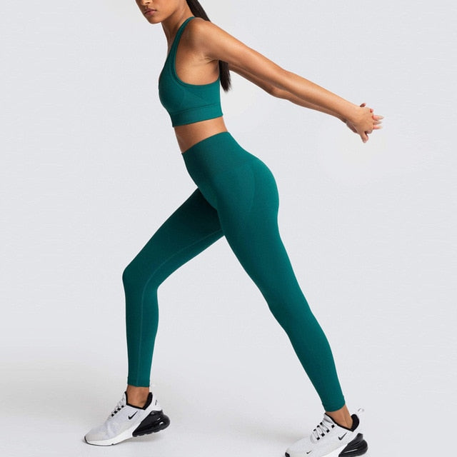 Seamless Gym Set Nylon Woman Sportswear 2 Piece Exercise Leggings Padded Sports Bras Women Fitness Wear Yoga Sets Sports Suits