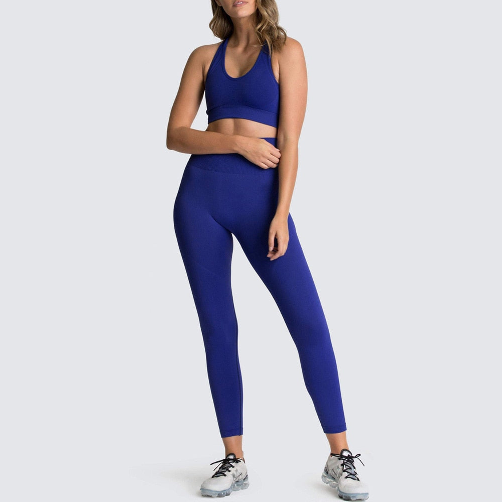 Seamless Gym Set Nylon Woman Sportswear 2 Piece Exercise Leggings Padded Sports Bras Women Fitness Wear Yoga Sets Sports Suits