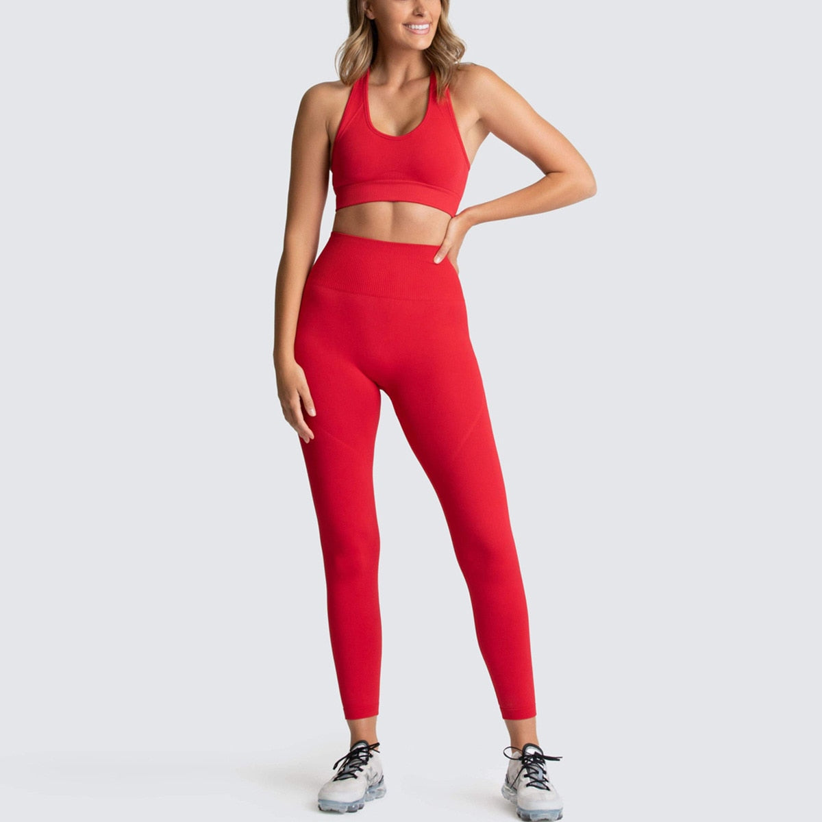 Seamless Gym Set Nylon Woman Sportswear 2 Piece Exercise Leggings Padded Sports Bras Women Fitness Wear Yoga Sets Sports Suits
