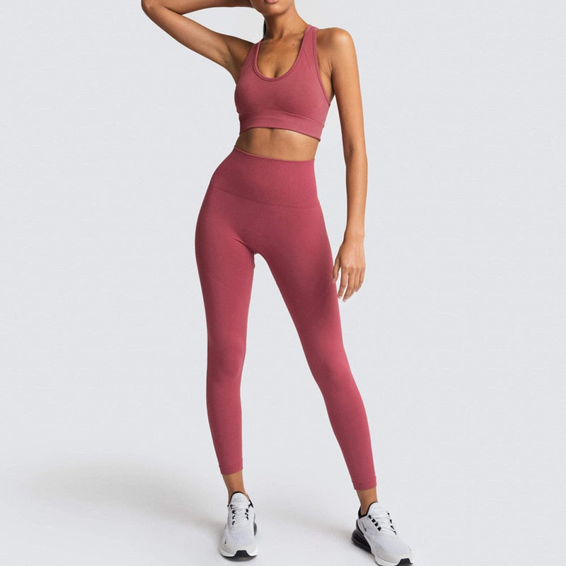 Seamless Gym Set Nylon Woman Sportswear 2 Piece Exercise Leggings Padded Sports Bras Women Fitness Wear Yoga Sets Sports Suits