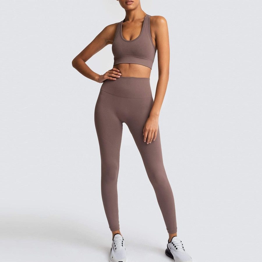 Seamless Gym Set Nylon Woman Sportswear 2 Piece Exercise Leggings Padded Sports Bras Women Fitness Wear Yoga Sets Sports Suits