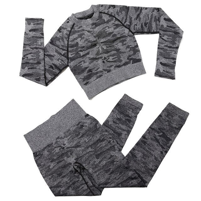 3Pcs Yoga Set Sport Suits Gym Wear Seamless Sportswear Workout Leggings Sports Bra Long Sleeves Crop Tops Fitness Clothing